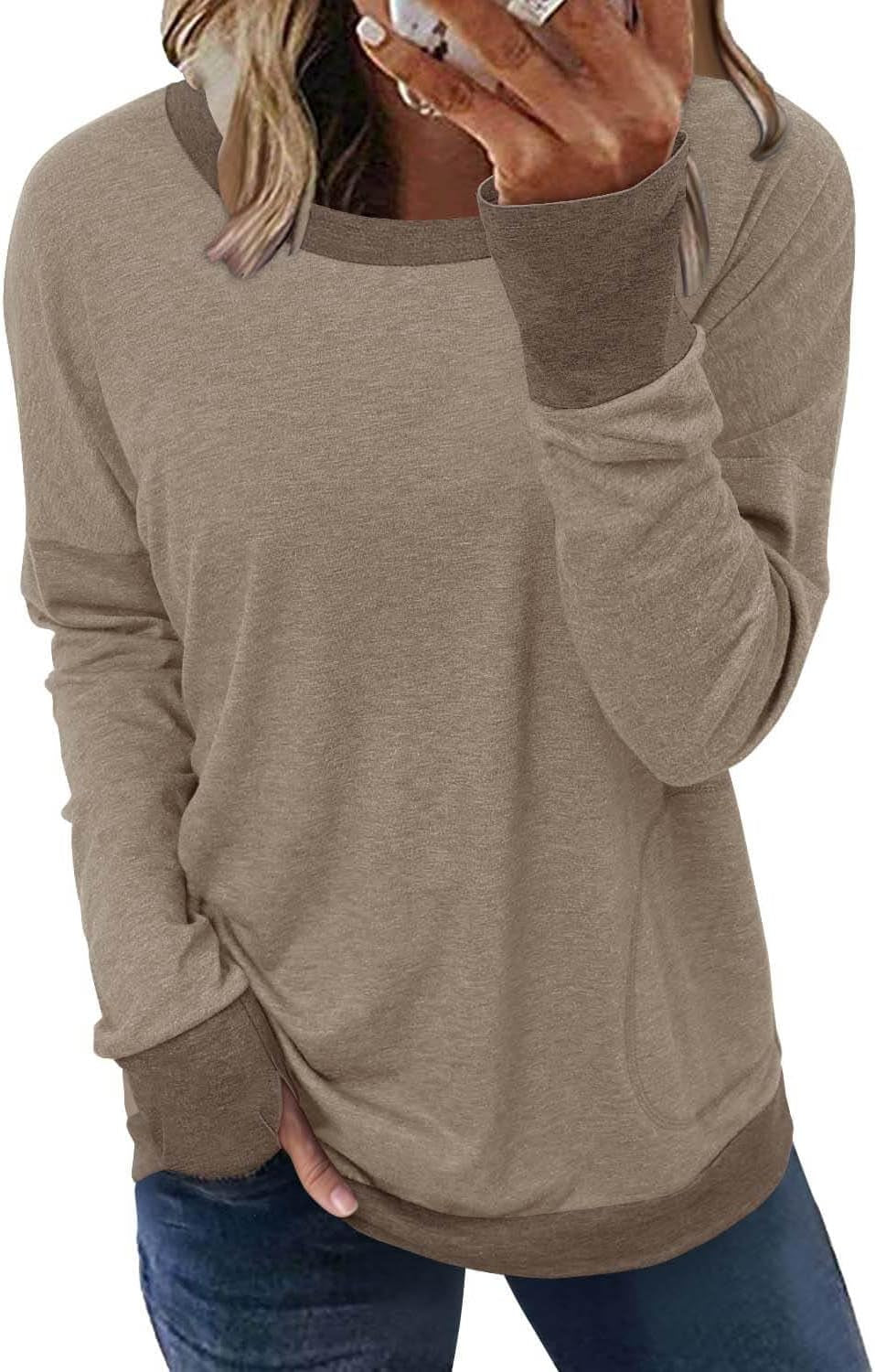 Women's Casual Crewneck Sweatshirt - Loose Fit Long Sleeve Top