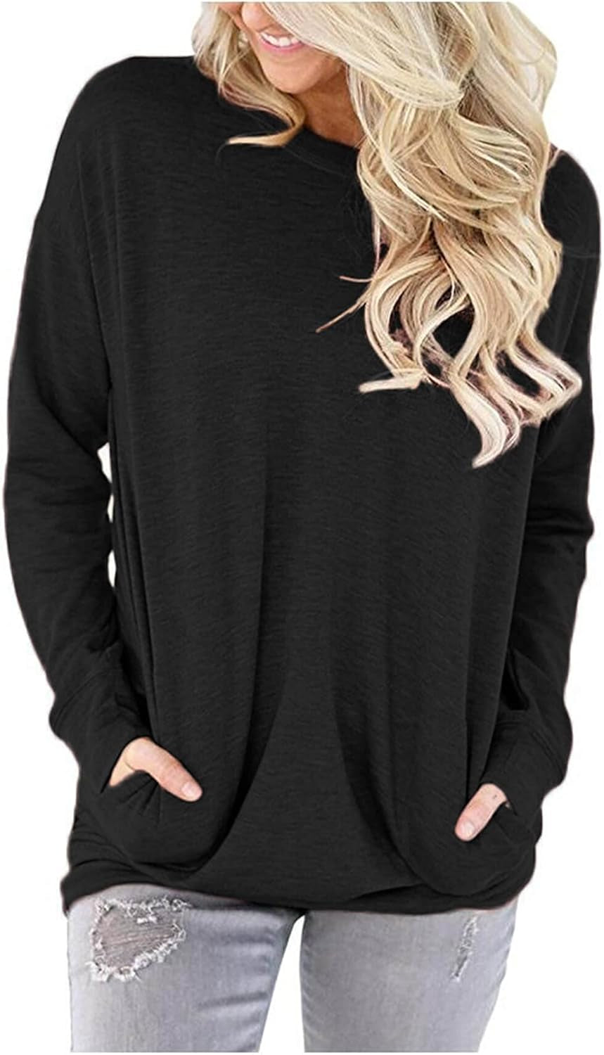 Women's Casual Crewneck Sweatshirt - Loose Fit Long Sleeve Top