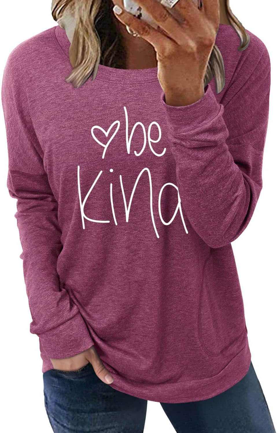 Women's Casual Crewneck Sweatshirt - Loose Fit Long Sleeve Top