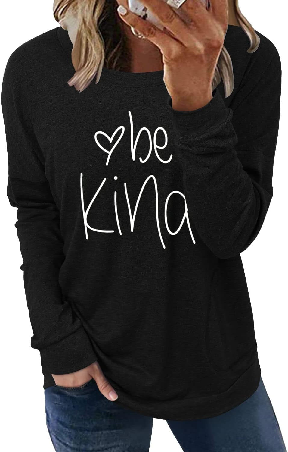 Women's Casual Crewneck Sweatshirt - Loose Fit Long Sleeve Top