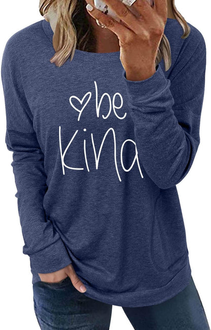 Women's Casual Crewneck Sweatshirt - Loose Fit Long Sleeve Top