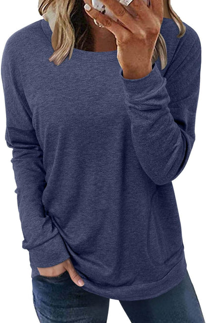 Women's Casual Crewneck Sweatshirt - Loose Fit Long Sleeve Top