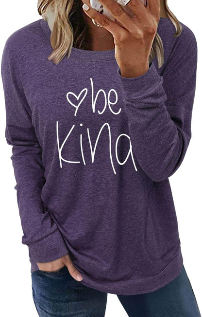 Women's Casual Crewneck Sweatshirt - Loose Fit Long Sleeve Top