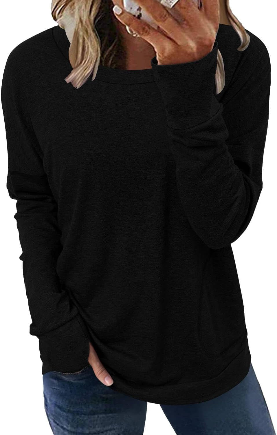 Women's Casual Crewneck Sweatshirt - Loose Fit Long Sleeve Top