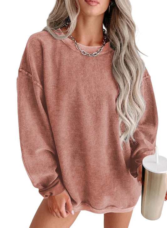 Eytino Womens Sweatshirt Oversized Casual Crew Neck Loose Corduroy Sweatshirt Pullover Fashion Long Sleeve Comfy Tops