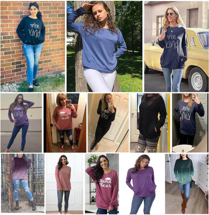 Women's Casual Crewneck Sweatshirt - Loose Fit Long Sleeve Top