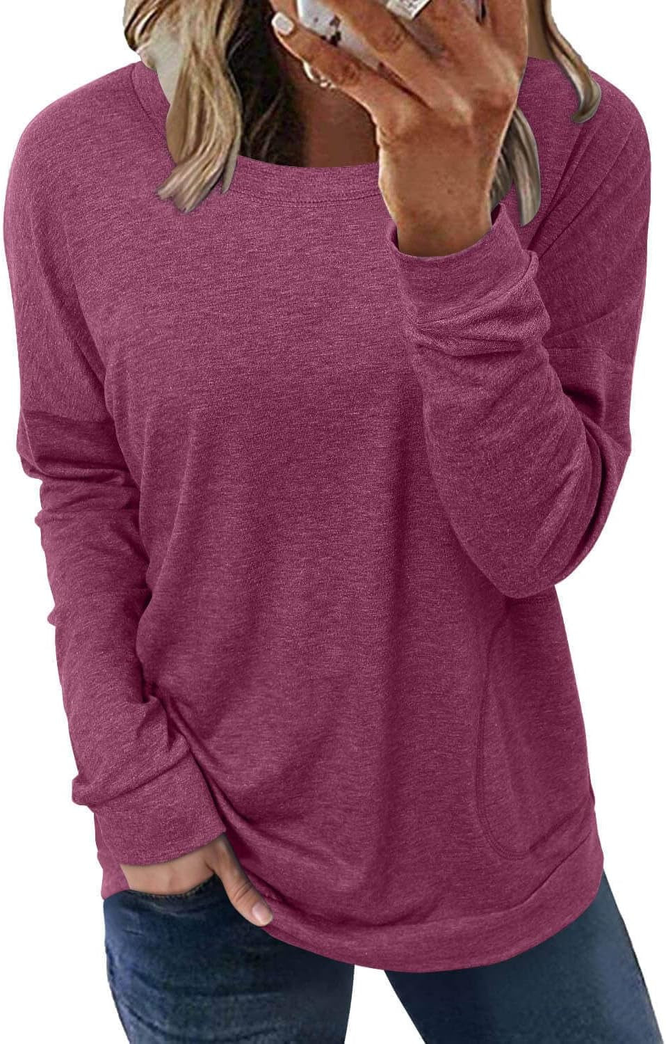 Women's Casual Crewneck Sweatshirt - Loose Fit Long Sleeve Top